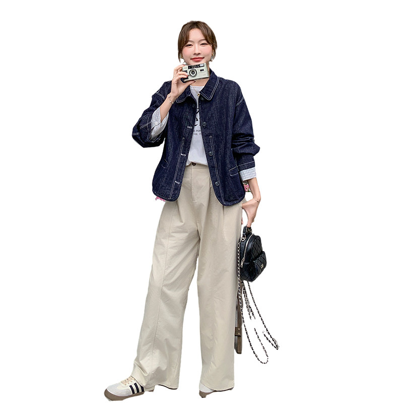 现货春季新款蓝色牛仔外套袖子假两件2C275-5501-P135-K198,女装短外套,2C275