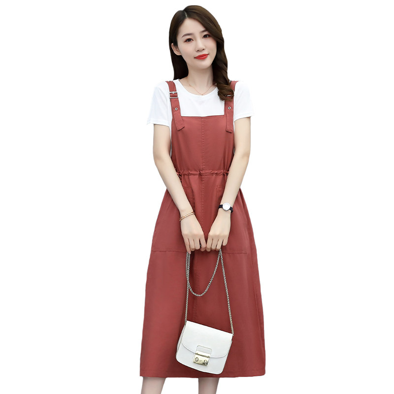 背带裙女2025年夏季新款宽松显瘦气质百搭小个子纯色连衣裙两件套,女装连衣裙,蓝朵琳