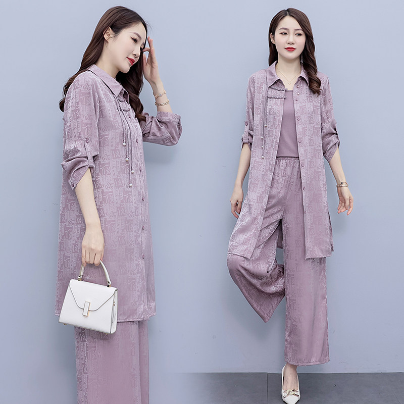 【现货】2025夏装新款时尚休闲宽松显瘦减龄遮肚三件套套装,女装套装/套裙,先锋丽姿