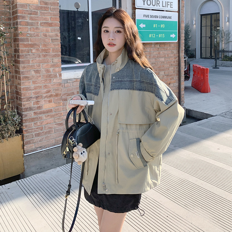 【现货】复古牛仔拼接风衣外套春秋款2C353--8617-p170-k258,女装风衣,2C353