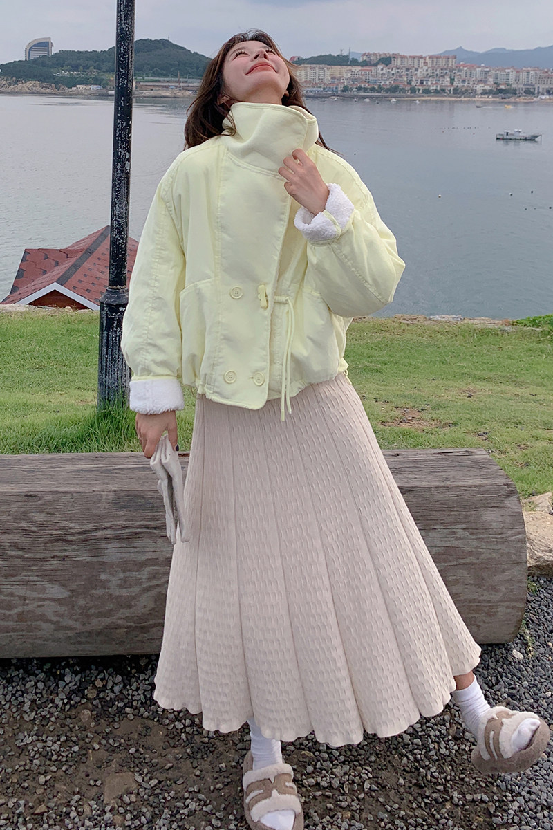 粉色羊羔毛羽绒服女短款2024冬新款小个子高级感超好看白鸭绒外套,女装羽绒服,2C177