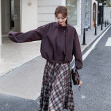 美拉德棕色复古立领外套女秋短款2025新款小个子宽松休闲夹克上衣，女装短外套，2C159