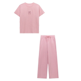 粉色休闲运动裤2025女夏季2025新款圆领短袖2C087-689P140K209，女装套装/套裙，2C087
