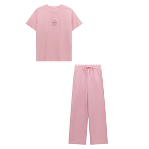 粉色休闲运动裤2025女夏季2025新款圆领短袖2C087-689P140K209图片