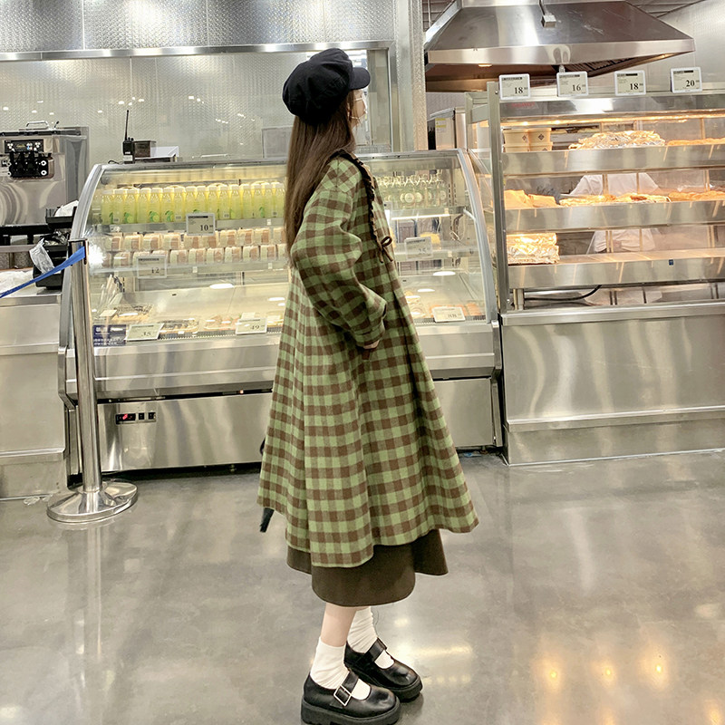 新品现货秋冬绿色格子加厚毛呢外套2C032863P165K248,女装毛呢外套,2C032