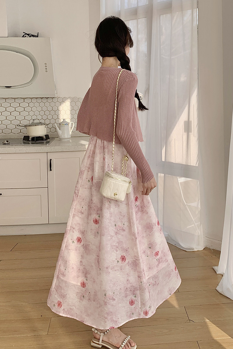 法式碎花吊带连衣裙两件套女2025年春季新款甜美风温柔披肩小个子,女装套装/套裙,2C057