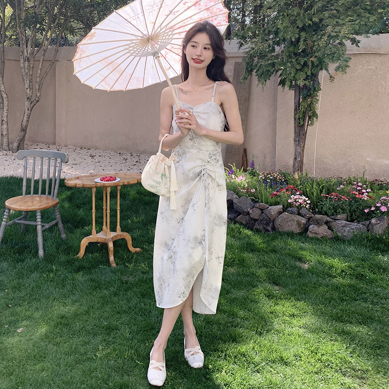 【现货】2025夏装新款轻风印花吊带裙+防晒开衫套装裙,女装连衣裙,先锋丽姿