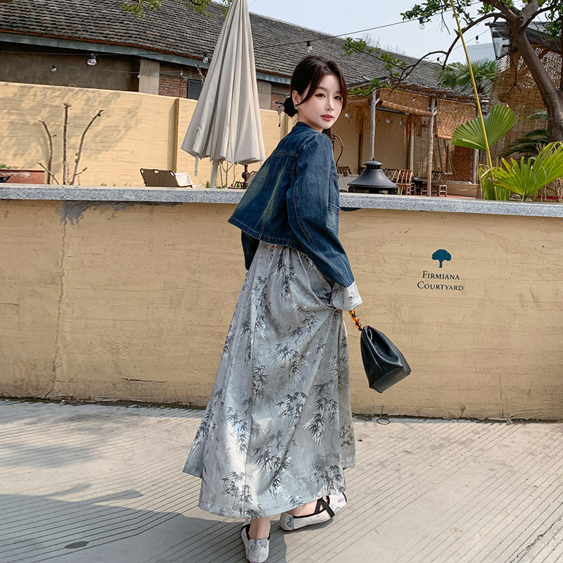 [现货]主推款复古风吊带连衣裙牛仔两件套装F510-P145-K225,女装套装/套裙,2C255