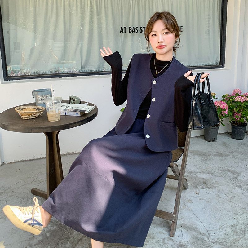 2025新款藏青色牛仔时尚套装马甲+半身裙2C109-7306-P155-K238,女装套装/套裙,2C109