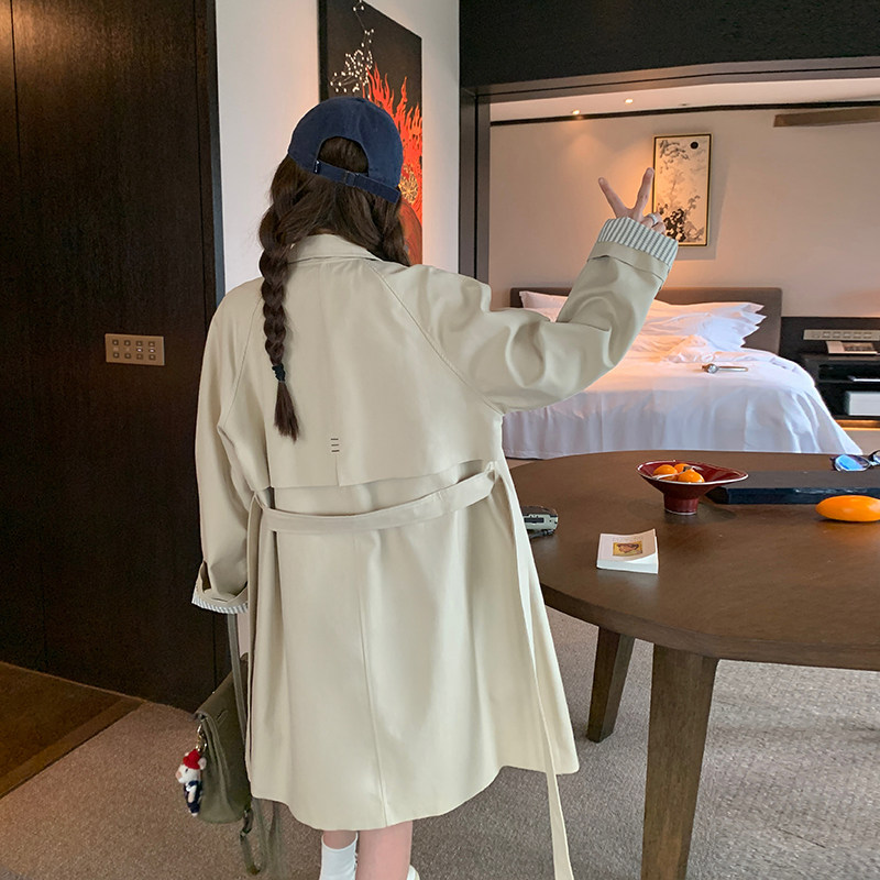 卡其色中长款风衣外套女2024年春秋新款今年流行小个子英伦风大衣,女装风衣,2C299