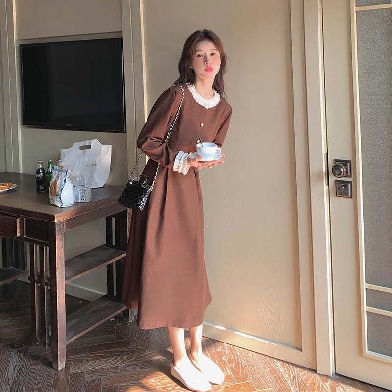 法式复古赫本小香风连衣裙女2025春秋季新款韩版收腰显瘦气质长裙,女装连衣裙,2C098