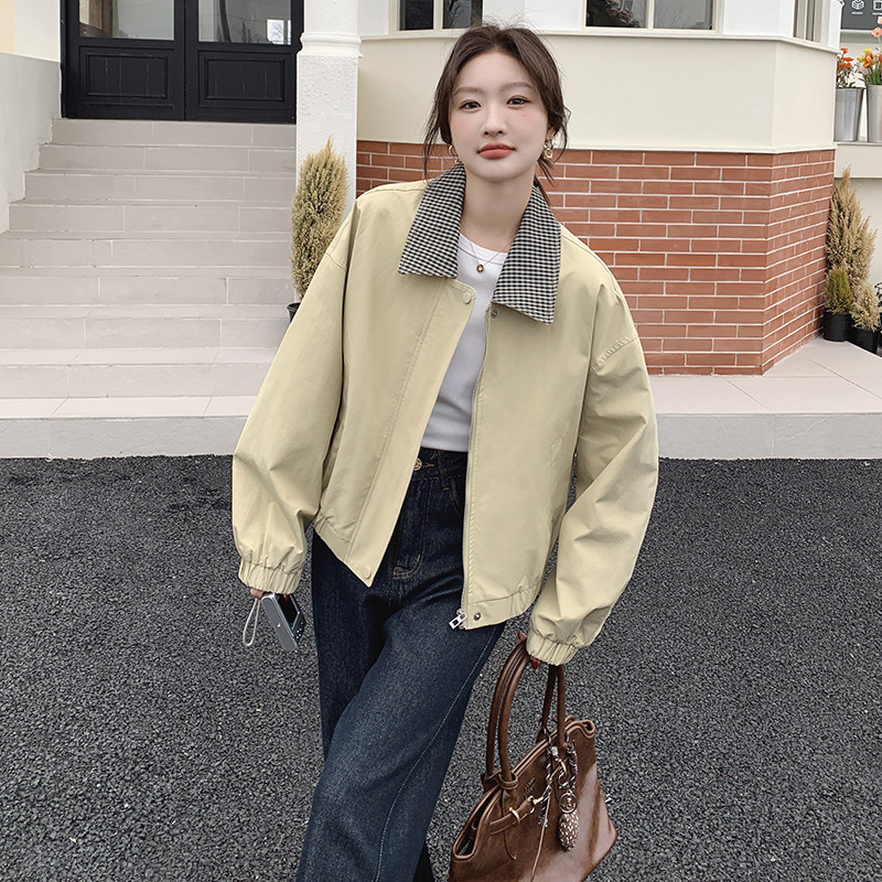 超好看独特黄色短款工装外套女春秋2025年新款韩系设计感小众夹克,女装短外套,2C203