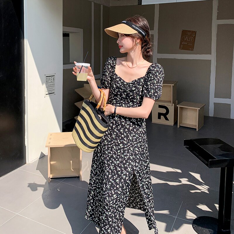 【现货+买家秀！】053P105K1582025夏季新款中长款碎花连衣裙,女装连衣裙,2C037