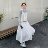 韩系设计感穿搭背心套装女春秋2025超火好看大方得体半身裙三件套，女装套装/套裙，2C159
