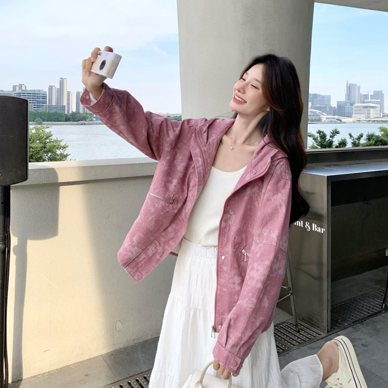 bao款现货2025新款秋装扎染粉休闲风衣外套266-p140-k205,女装短外套,2C266