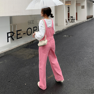 小清新工装背带裤女春夏收腰2025年新款韩版宽松小个子直筒阔腿裤图片