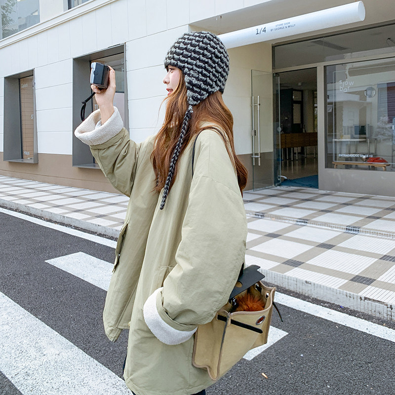 韩系chic军绿色派克羽绒服女冬超火好看高级小众加绒加厚工装外套图片