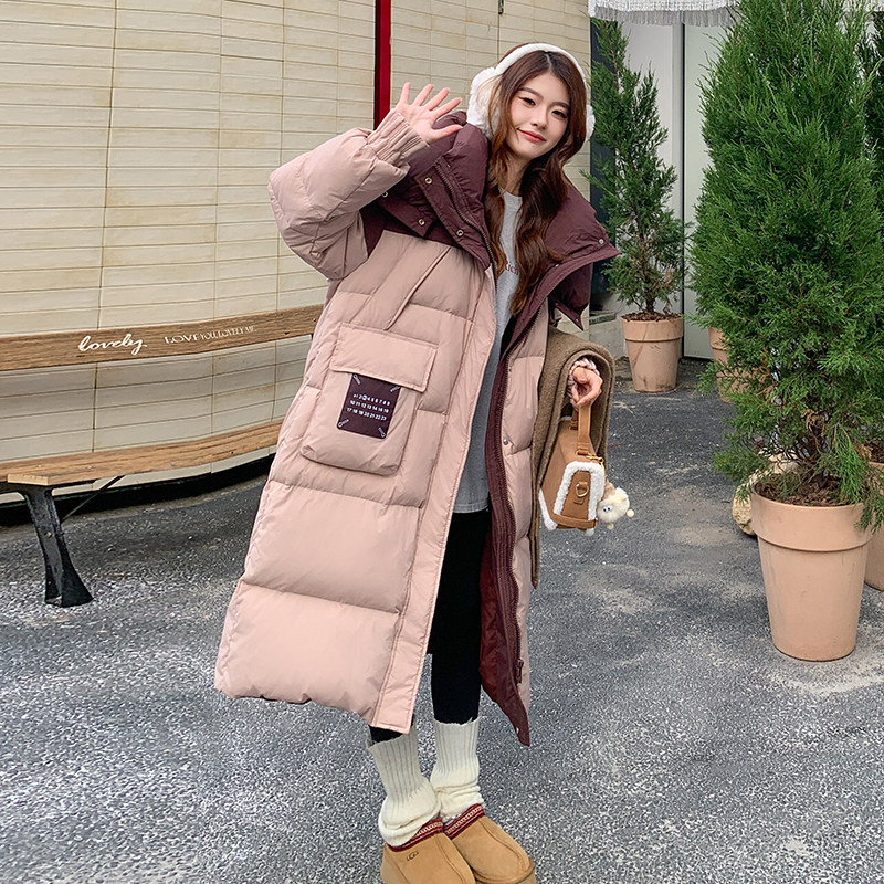 轻薄羽绒服高级感2025冬新款女连帽小个子拼接时尚长款外套白鸭绒,女装羽绒服,2D078