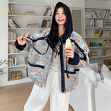 独特漂亮印花短款连帽工装外套女春秋2025年超火好看减龄休闲夹克，女装短外套，2C057