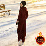 网红炸街运动套装女秋冬新款显高显瘦韩系连帽卫衣直筒裤两件套潮，女装套装/套裙，2C310