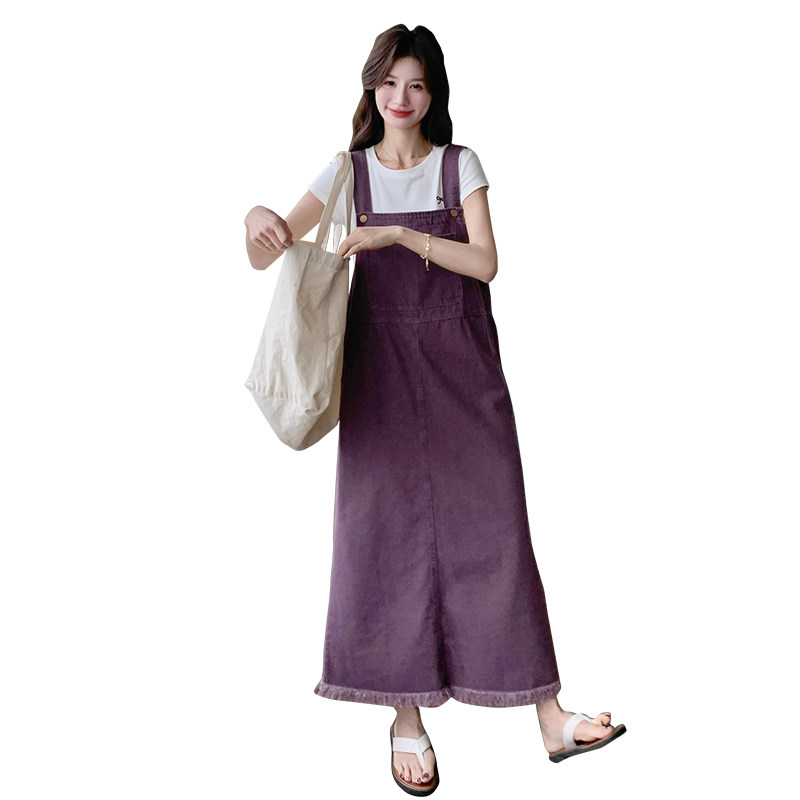 休闲减龄紫色牛仔背带裙连衣裙女夏2025新款学院风时尚长裙氛围感,女装连衣裙,2D043
