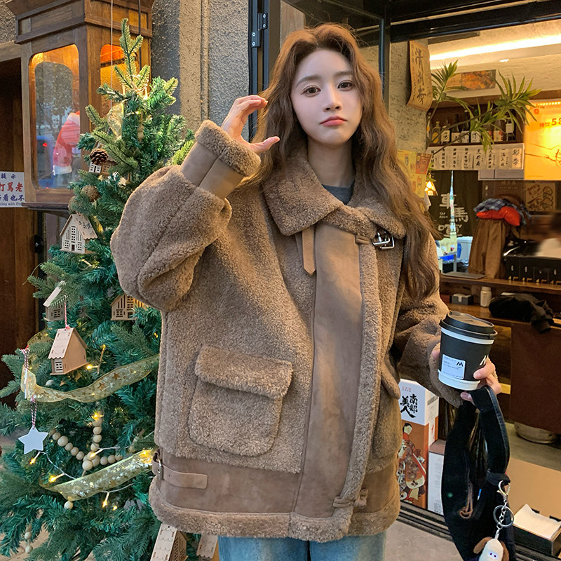 美拉德皮毛一体羊羔毛外套加厚保暖机车服2379P205控298,女装棉衣/棉服,2C029