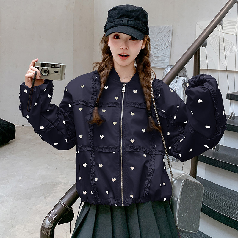 木耳边爱心棒球服外套女春季2025新款韩版宽松短款小个子夹克上衣,女装套装/套裙,2C299