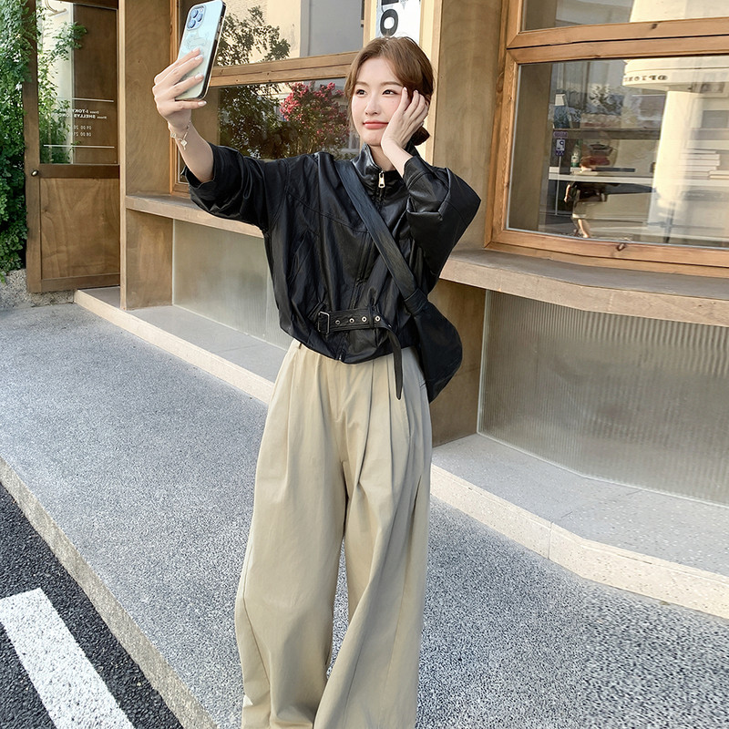 黑色甜酷风精致帅气皮衣夹克女秋2025新款小个子美式显瘦短款外套,女装短外套,2C218