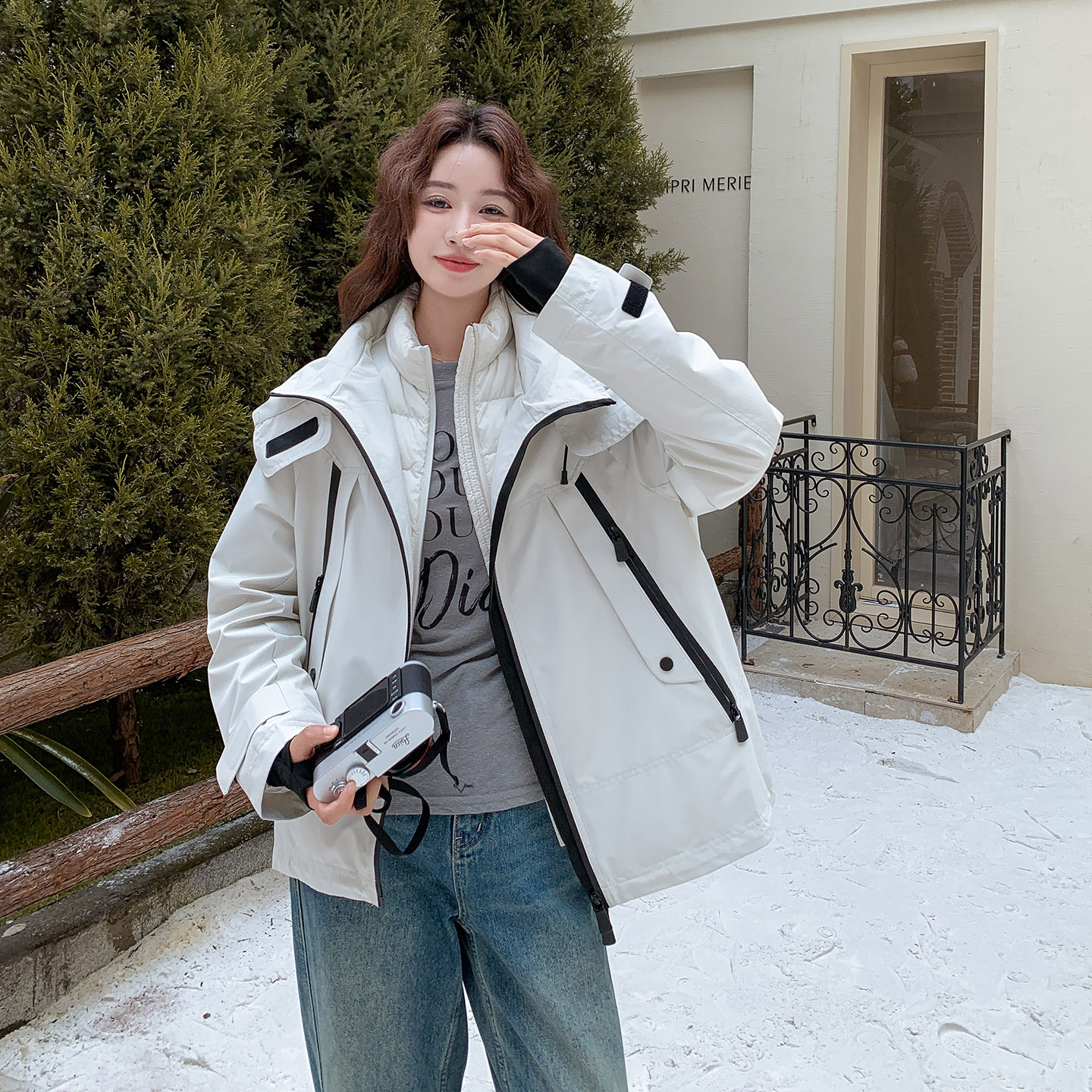 【大量现货】三合一90百鹅绒冲锋衣鹅绒服女士宽松外套,女装羽绒服,2C238