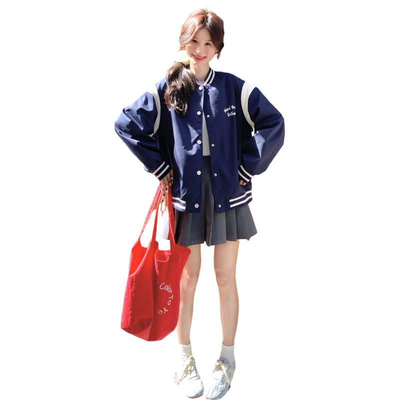 学院风宽松减龄棒球服外套女2025春秋季新款韩版休闲显瘦夹克上衣,女装短外套,2C259