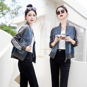 复古减龄牛仔拼接棒球服女春秋2023新款小个子休闲夹克上衣短外套图片