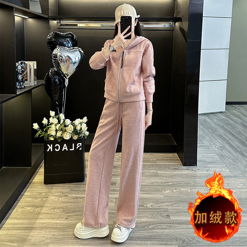 女秋冬新款宽松显瘦卫衣直筒裤两件套图片