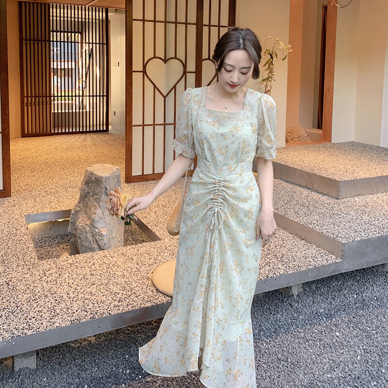 夏装新款抽皱碎花连衣裙057-5799-P105K168,女装连衣裙,2B080