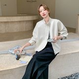 浅米色韩系立领PU皮衣外套女2025秋季小个子洋气炸街流行淡人夹克，女装皮衣，2C258