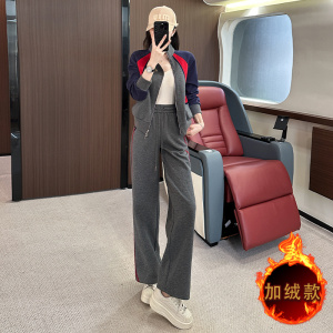 女秋冬新款撞色卫衣阔腿裤两件套图片