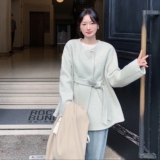 浅绿色气质双面呢羊毛大衣外套女秋冬2025新款收腰显瘦巨好看上衣，女装毛呢外套，2D008