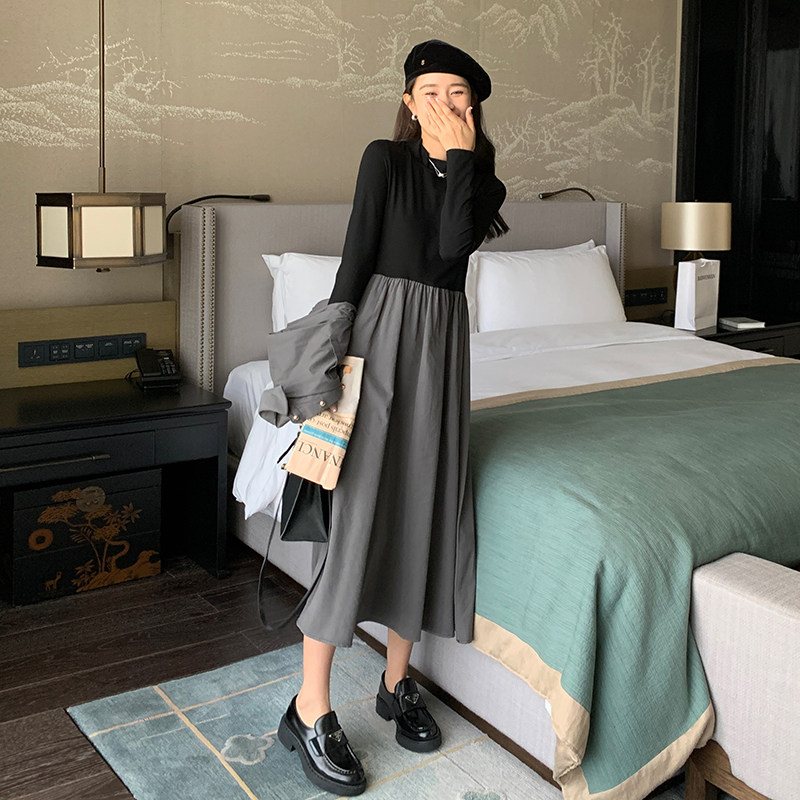 法式灰色连衣裙套装女2025春秋新款高级感收腰显瘦马甲长裙两件套,女装连衣裙,2C110