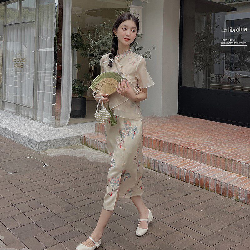 【现货】风印花气质优雅套装裙两件套2C029,女装套装/套裙,2C029
