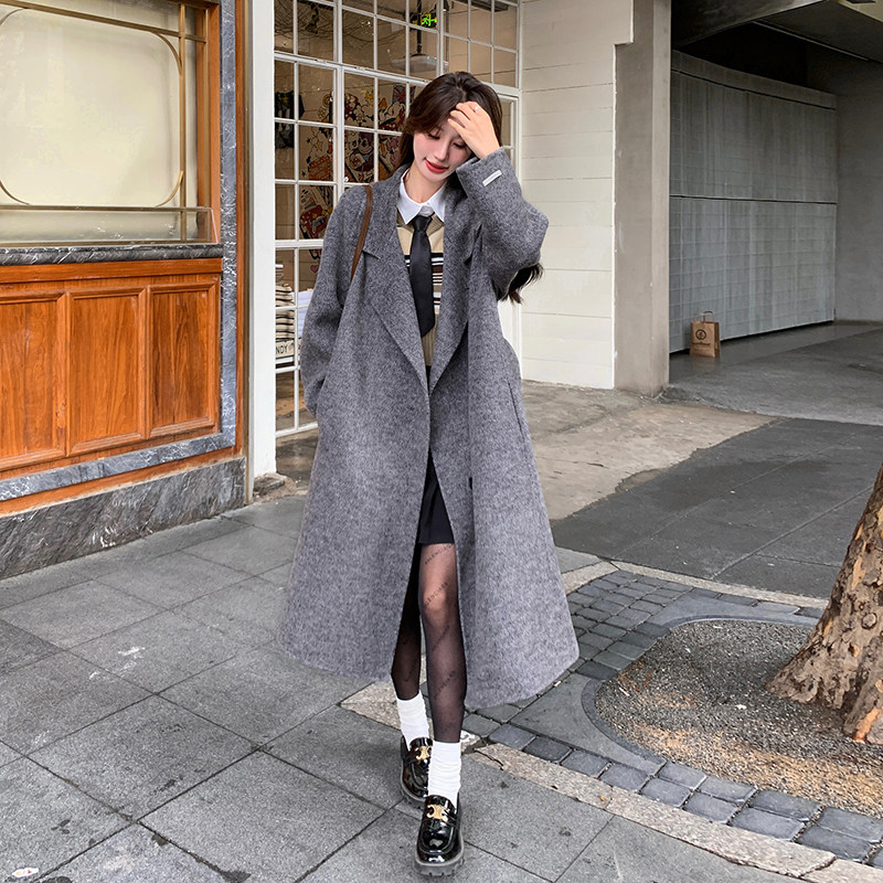 【新款】已出货有买家秀双面羊驼绒混色长毛大衣P285K418,女装毛呢外套,2C333