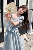 高级感小众蓝色套装裙女2025年夏季韩系显瘦上衣半身裙减龄两件套，女装套装/套裙，2C212