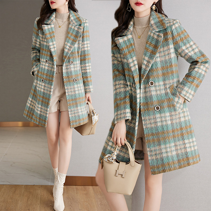 时尚翻领双排扣加棉呢料大衣,女装棉衣/棉服,乐衣轩
