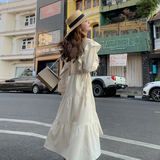 法式温柔系白色连衣裙女2024春秋新款高级感设计小众仙女气质显瘦，女装连衣裙，2C373