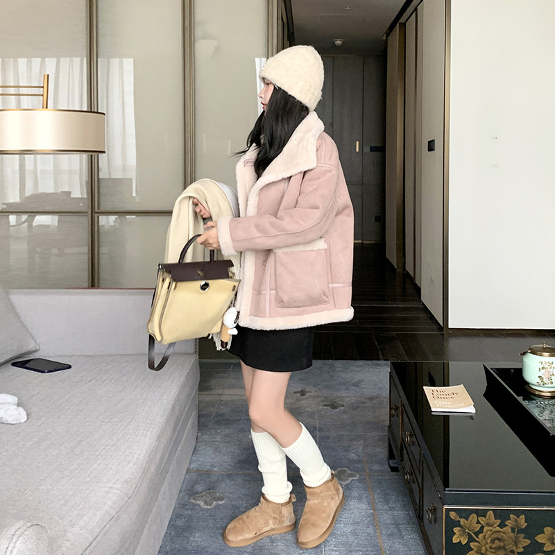 【正反两穿】面料以下！2025冬季新款麂皮绒羊羔毛皮毛一体外套,女装短外套,2C269