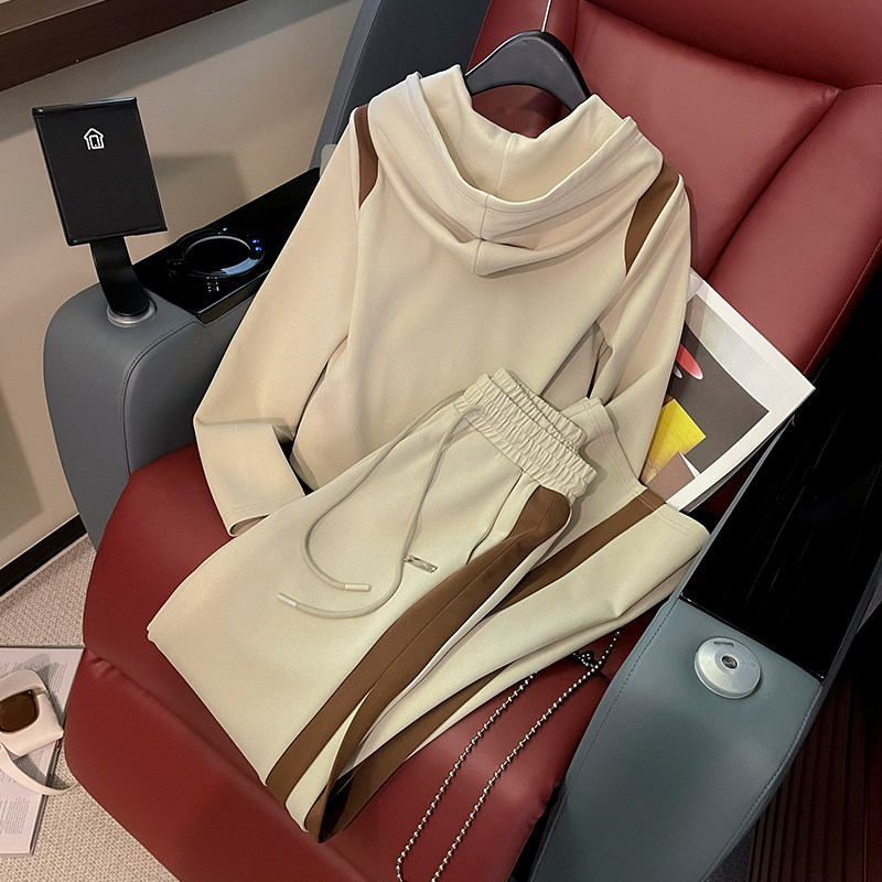 气质女秋修身显瘦开衫连帽外套阔腿裤套装,女装套装/套裙,2C310