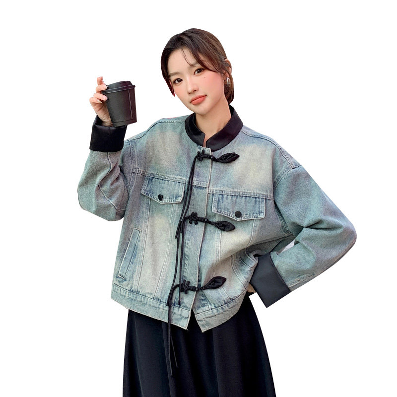 现货2025春季女装新款风盘扣牛仔外套百搭休闲女短款外套,女装短外套,2C233