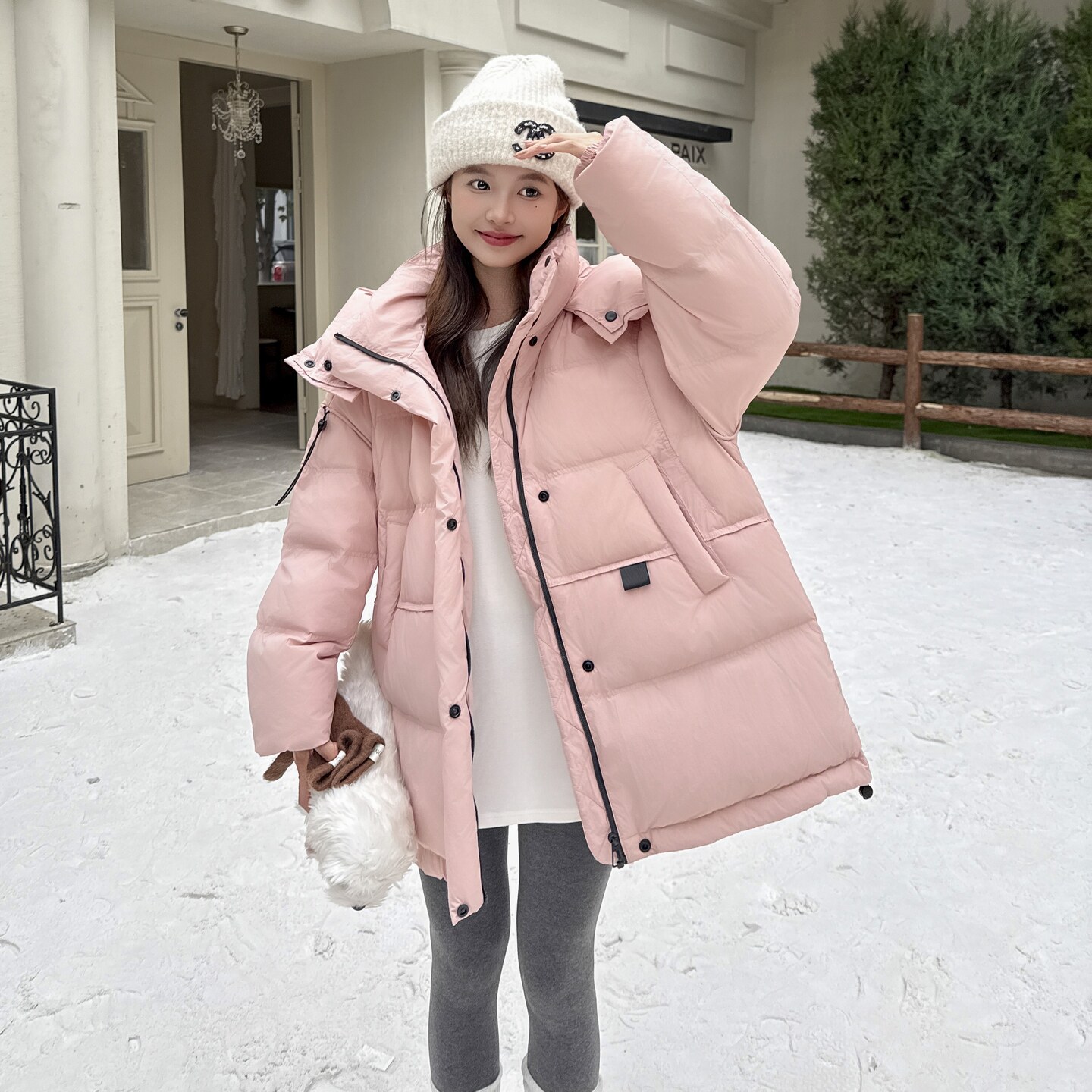 韩系连帽羽绒服外套女冬季2025新款轻薄白鸭绒小个子高级感面包服,女装羽绒服,2D035