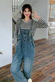 牛仔背带裤套装女2025春秋新款韩系复古设计感休闲宽松上衣两件套，女装套装/套裙，2C057