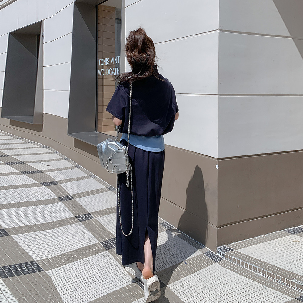 现货2025夏季新款藏青蓝卫衣时尚套装裙2C233-A159-P145-K209,女装套装/套裙,2C233