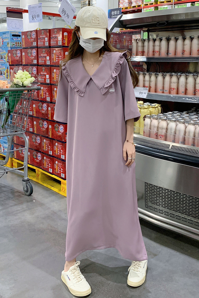 现货主推夏季娃娃领紫色开叉连衣裙2C032822P115K168,女装连衣裙,2C032