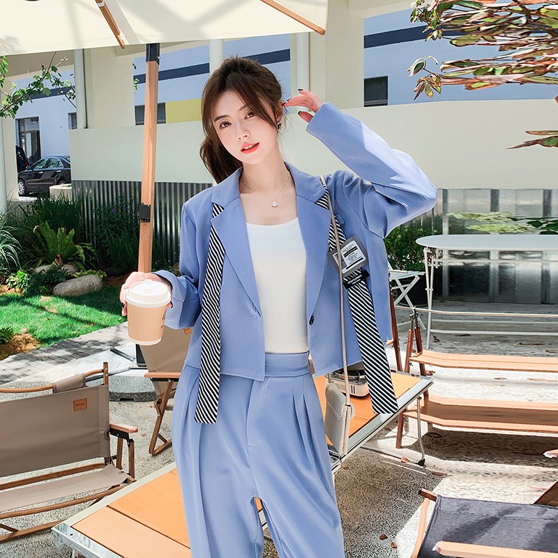现货原创设计新款可脱卸飘带西装套装RF058-C8505-P145K198,女装西装,2C058